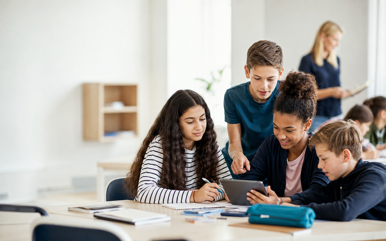 Jugendliche lernen gemeinsam in einer Schule